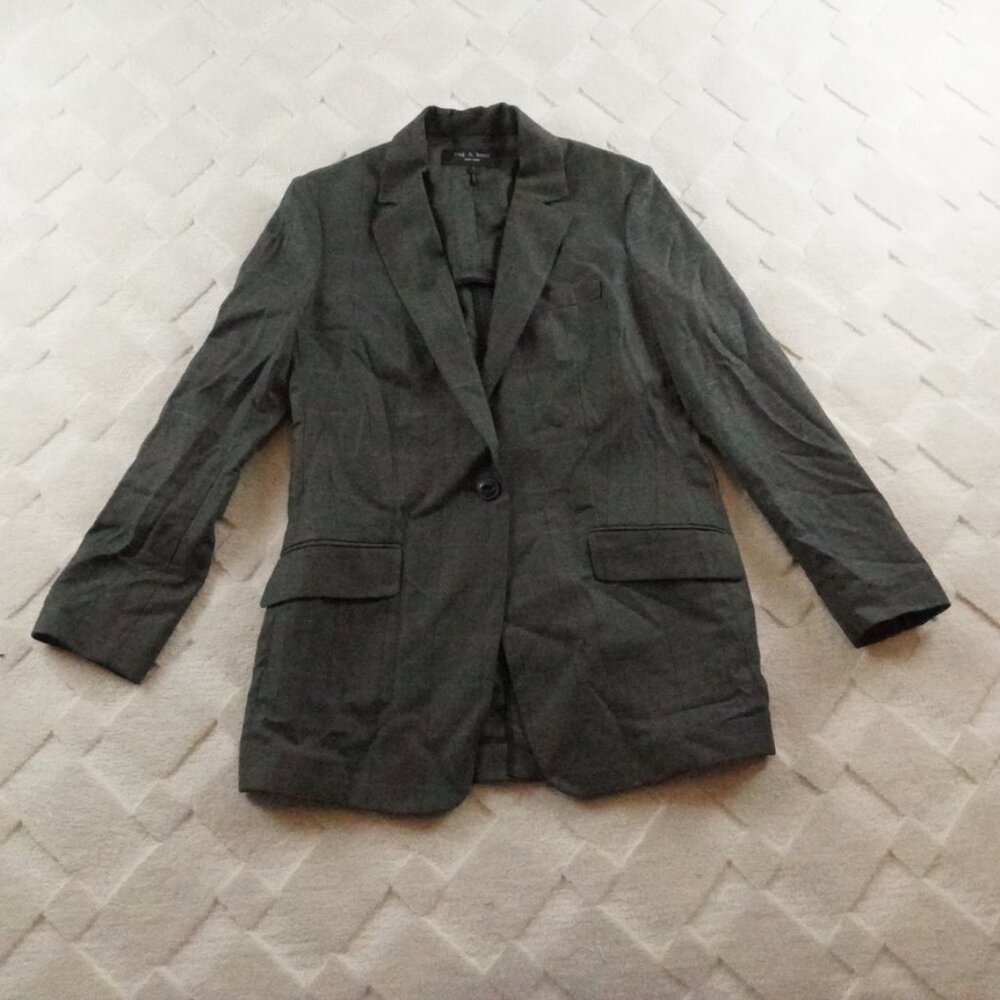 rag & bone Single Breasted Blazer Jacket Womens 0 Plaid 100% Virgin Wool